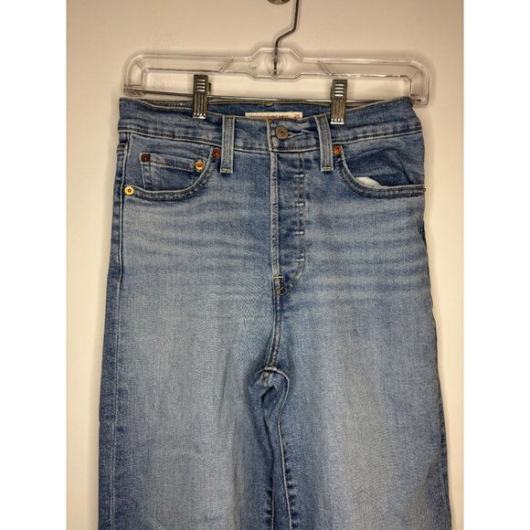 LEVI'S Ribcage Straight Ankle Jeans Womens 25x27 Blue Button Fly Denim Stretch - Picture 5 of 9